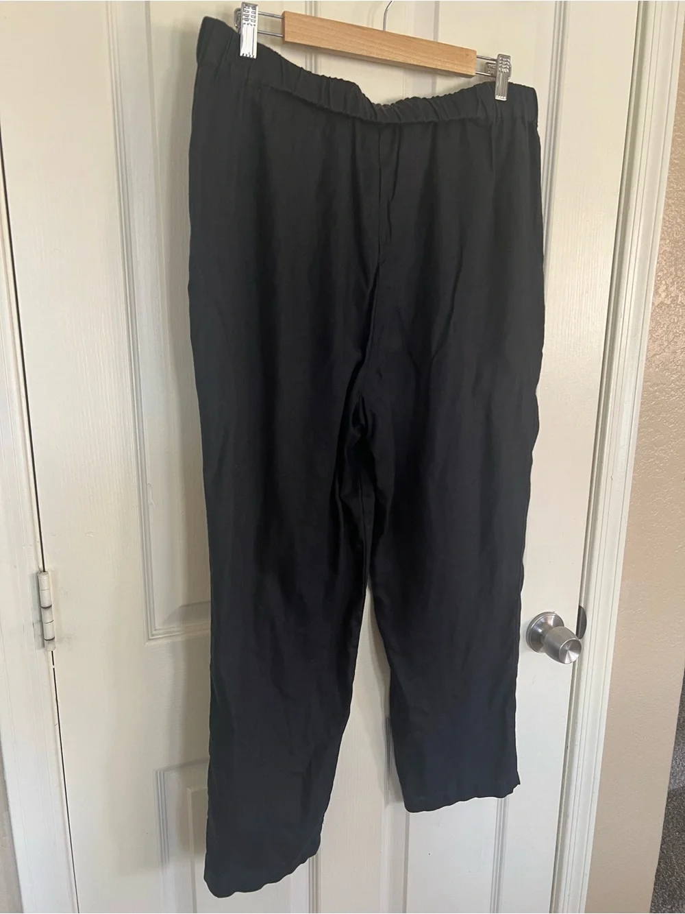 Quince 100% European Linen Pants Black L Elastic Waist Pockets